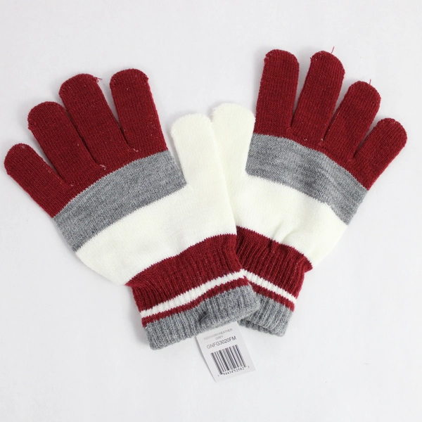 NWT Red Gray and White Striped Knit Mini Gloves Adult One Size