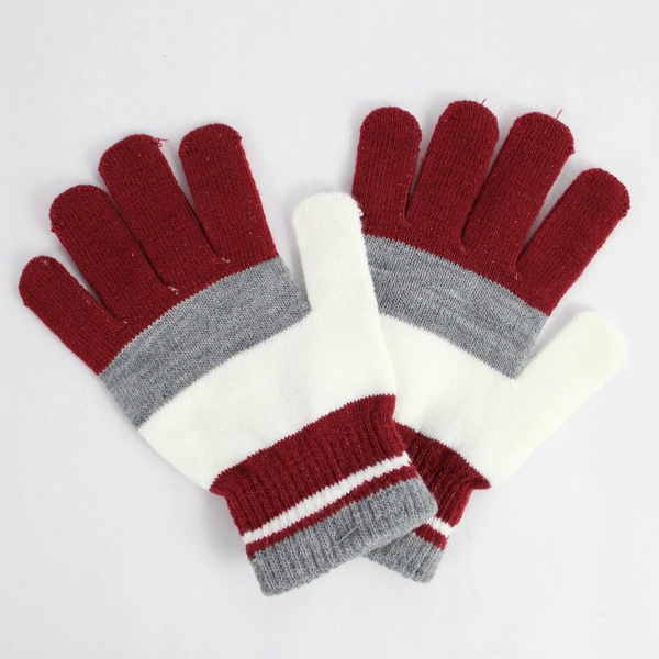 NWT Red Gray and White Striped Knit Mini Gloves Adult One Size