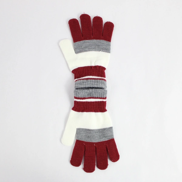 NWT Red Gray and White Striped Knit Mini Gloves Adult One Size