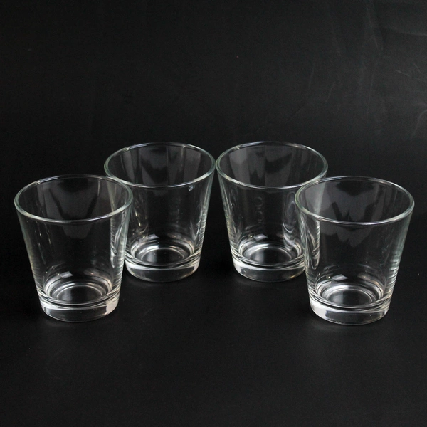Set of 4 Clear Glass Whiskey Glasses 3" Tall Tumblers