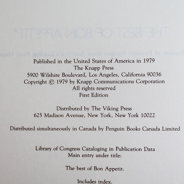 The Best of Bon Appetit 1979 Hardcover Collection Of Favorite Recipes