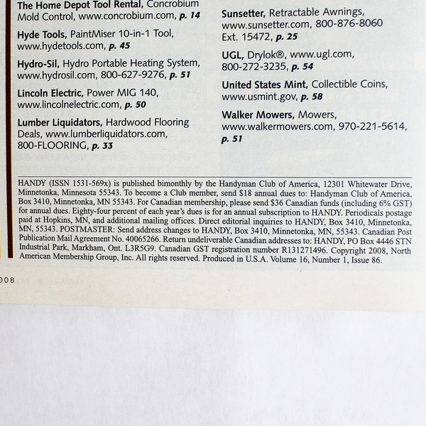 Lot Of 4 Handy The Handyman Club Of America Magazine January to August 2008