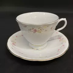 Yong Shen Hand Painted China Cup And Saucer White With Flowers Platinum Rim