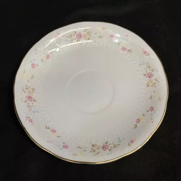 Yong Shen Hand Painted China Cup And Saucer White With Flowers Platinum Rim