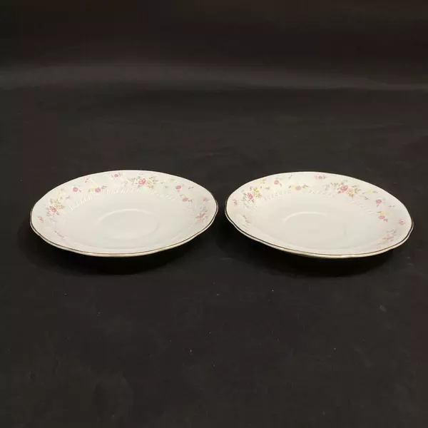 Set of 2 Yong Shen Hand Painted China Saucers White With Flowers Platinum Rim