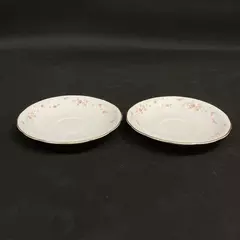 Set of 2 Yong Shen Hand Painted China Saucers White With Flowers Platinum Rim