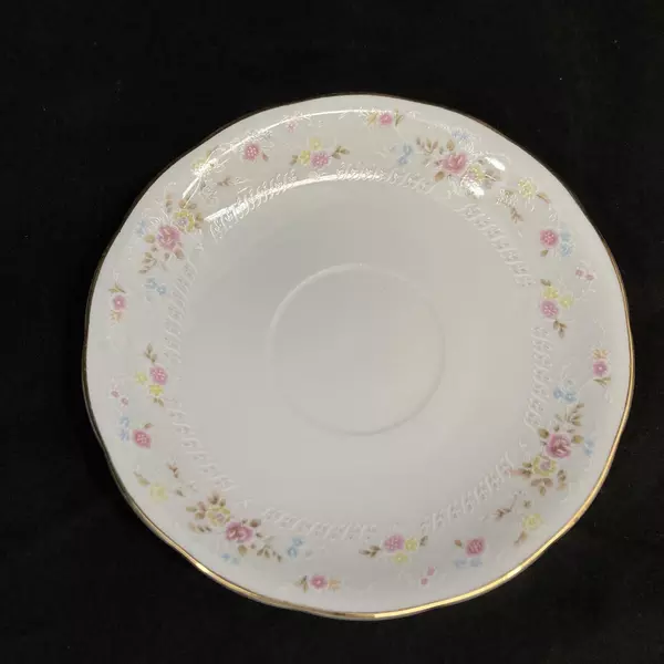 Set of 2 Yong Shen Hand Painted China Saucers White With Flowers Platinum Rim
