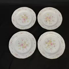 4 Yong Shen Hand Painted China Bread Plates White With Flowers Platinum Rim