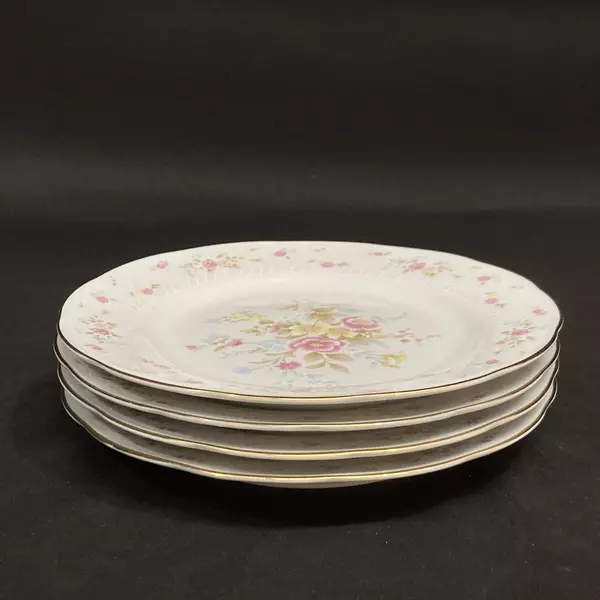 4 Yong Shen Hand Painted China Bread Plates White With Flowers Platinum Rim