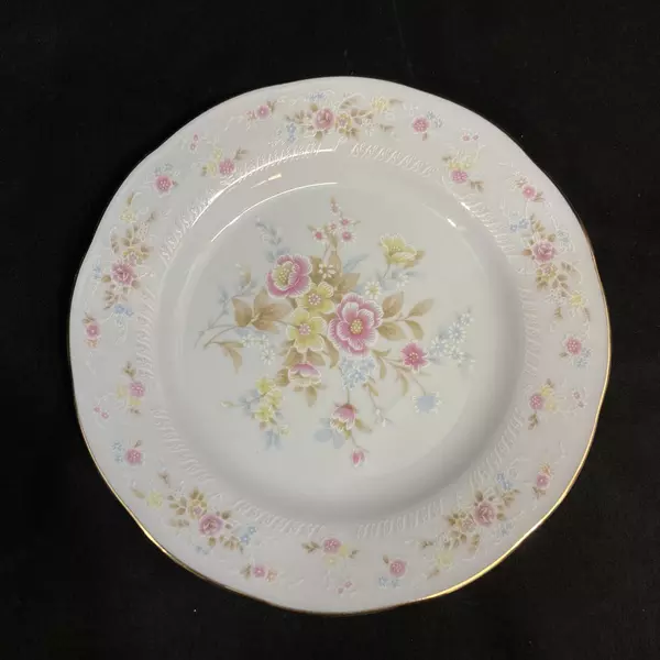 4 Yong Shen Hand Painted China Bread Plates White With Flowers Platinum Rim
