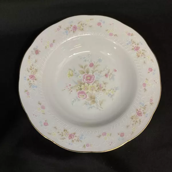 Set of 4 Yong Shen China Soup Cereal Bowls White With Flowers Platinum Rim