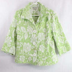 Coldwater Creek Button Up Green White Floral Jacket Women's Size P8 3/4 Sleeve
