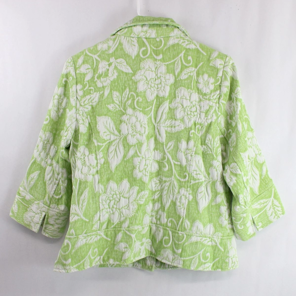 Coldwater Creek Button Up Green White Floral Jacket Women's Size P8 3/4 Sleeve
