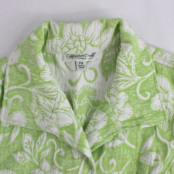 Coldwater Creek Button Up Green White Floral Jacket Women's Size P8 3/4 Sleeve