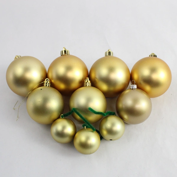 Lot of 10 Gold Satin Christmas Glass Ball Ornaments Assorted Sizes