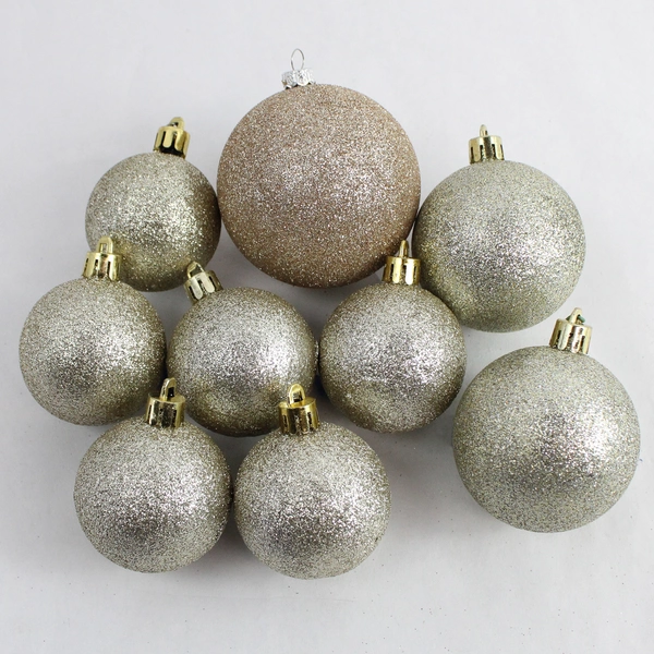 Lot of 9 Silver Glitter Champagne Christmas Ball Ornaments Assorted Sizes 