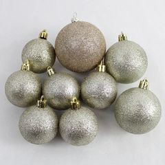 Lot of 9 Silver Glitter Champagne Christmas Ball Ornaments Assorted Sizes 