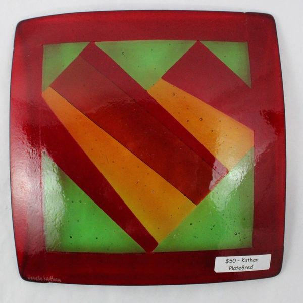 Jenelle Kathan Moonbeam Glass Works Decorative Square Plate Red & Green