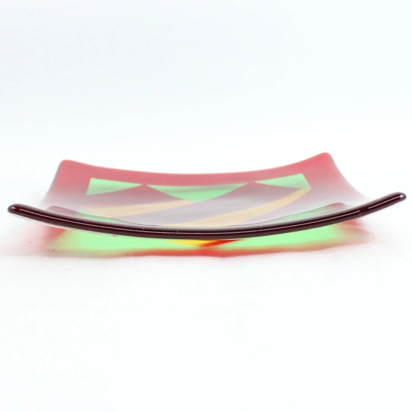 Jenelle Kathan Moonbeam Glass Works Decorative Square Plate Red & Green