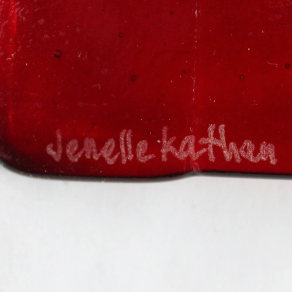 Jenelle Kathan Moonbeam Glass Works Decorative Square Plate Red & Green