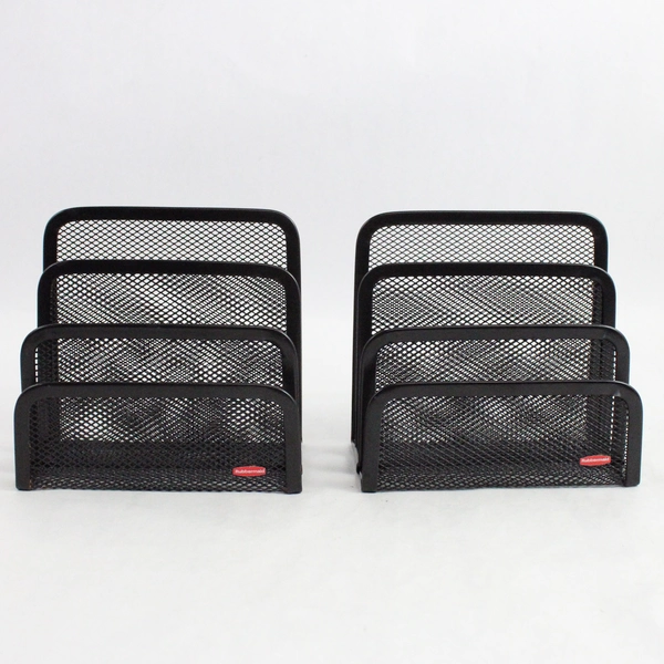 Lot of 2 Rubbermaid 4 Tier Black Metal Mesh Desk Mail Organizer Paper Sorter