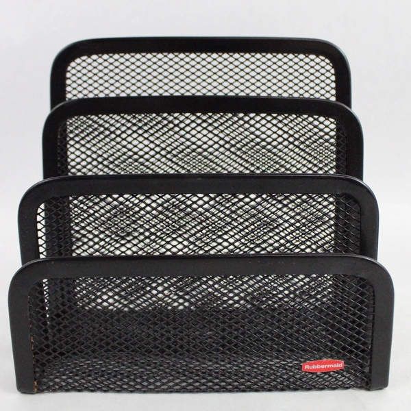Lot of 2 Rubbermaid 4 Tier Black Metal Mesh Desk Mail Organizer Paper Sorter
