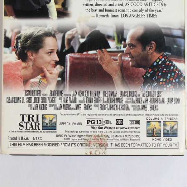 As Good As It Gets VHS Tape Columbia Tri Star 1998 Jack Nicholson
