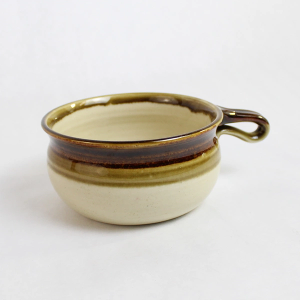 Lot of 3 Stoneware Glazed Brown Green Beige Soup Mugs Bowls Varying Sizes