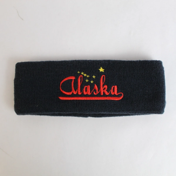 T.I. Navy Blue Embroidered Alaska Logo 100% Acrylic Workout Exercise Sweatband