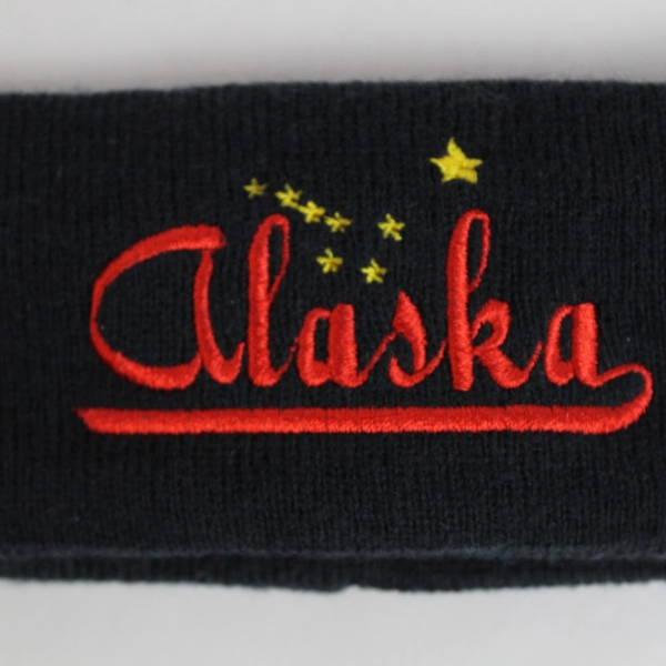 T.I. Navy Blue Embroidered Alaska Logo 100% Acrylic Workout Exercise Sweatband