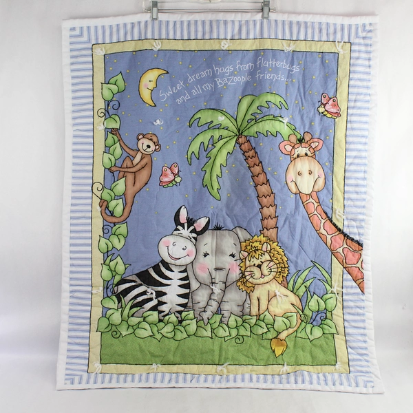 Vintage Handmade Baby Blanket Animal/Night Themed 33" x 39"