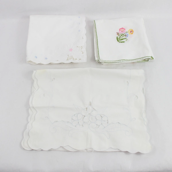 Lot Of 3 Fabric Pieces Fabric Cutters Quilting Crafting Embroidered Accents