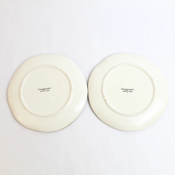Set Of 2 Hand-Painted Pomegranate Plates 8.25" Green With Fruit Design