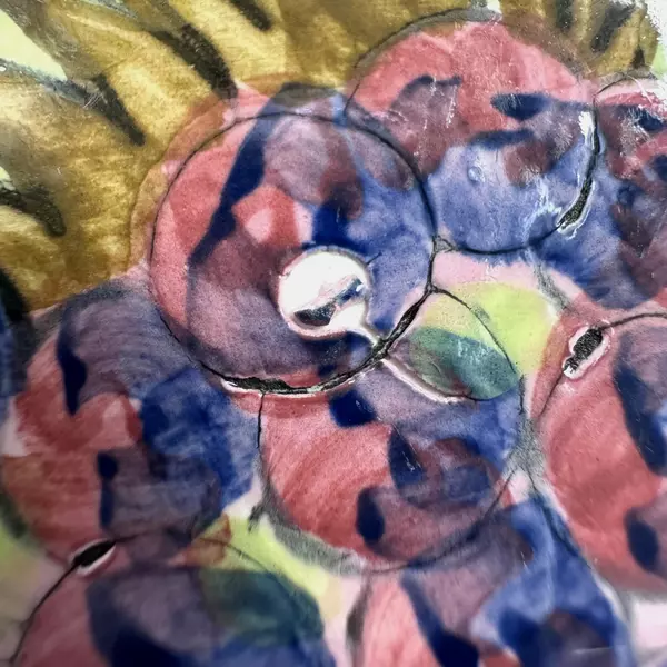 Set Of 2 Hand-Painted Pomegranate Plates 8.25" Green With Fruit Design