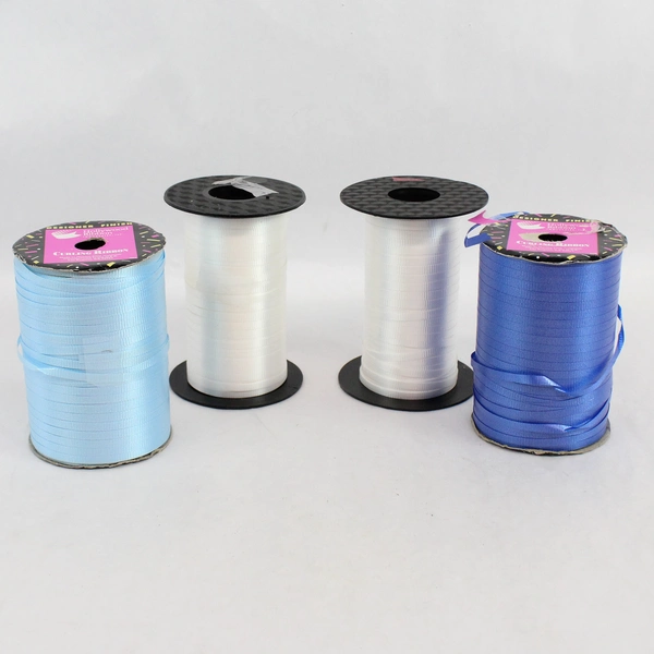 Lot of 4 Partially Used Blue and White Curling Ribbon Rolls