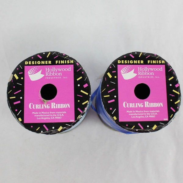 Lot of 4 Partially Used Blue and White Curling Ribbon Rolls