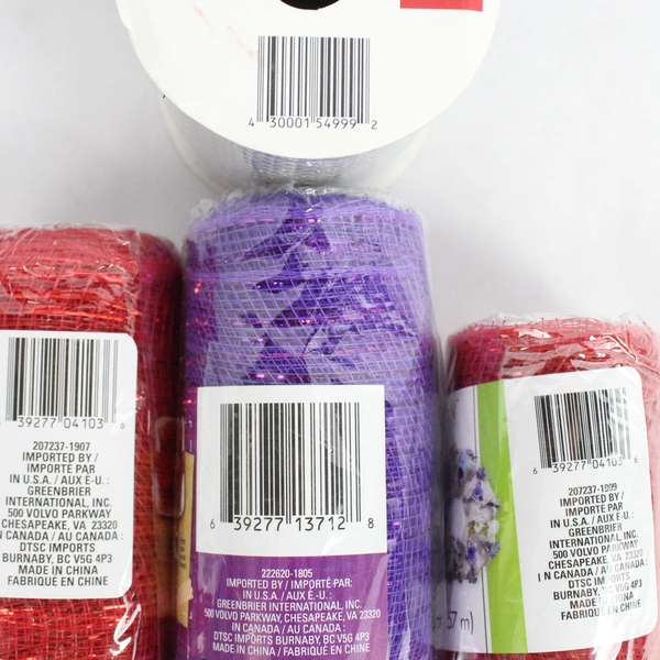 Lot of 4 New Decorative Mesh Ribbon Rolls in Red Purple and White