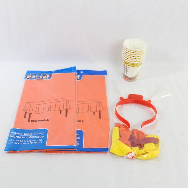 Birthday Party Decorations Set: 2 Tablecloths, 8 Cups, 7 Balloons, Headband