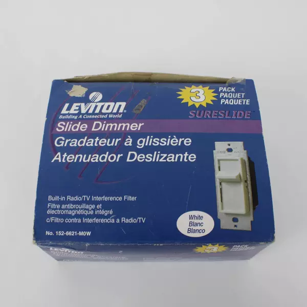 2 Leviton SureSlide Incandescent White Dimmer Slide Switches 600W 152-6621-M0W