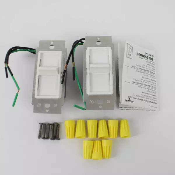 2 Leviton SureSlide Incandescent White Dimmer Slide Switches 600W 152-6621-M0W