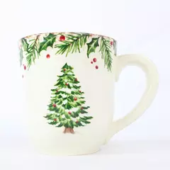 Pier 1 Winter Wonders Christmas Tree Coffee Mug 12oz Holly Red Berries