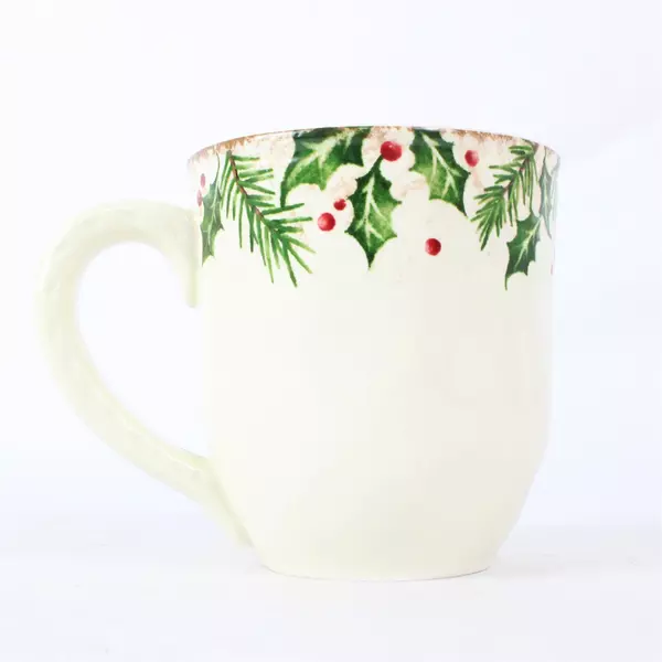 Pier 1 Winter Wonders Christmas Tree Coffee Mug 12oz Holly Red Berries