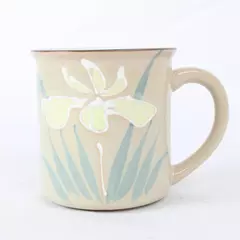 Handcrafted 12oz Tan Ceramic Coffee Mug with Hand Painted Grass and Lily 
