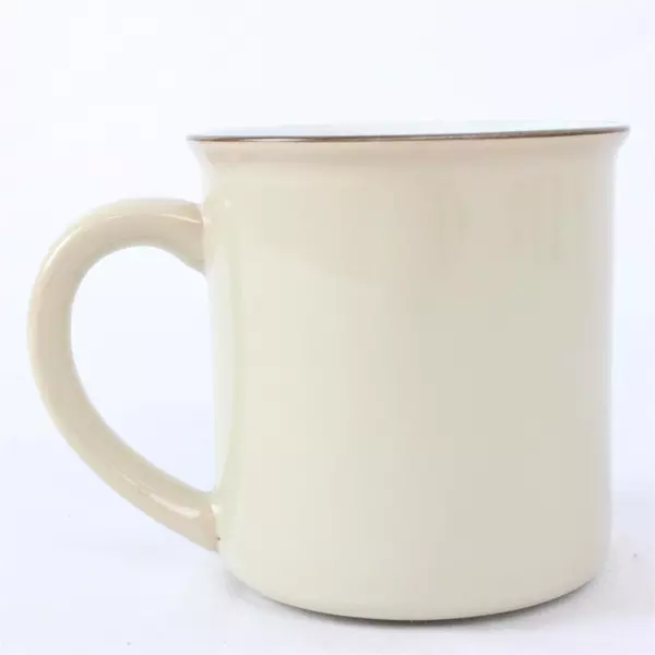 Handcrafted 12oz Tan Ceramic Coffee Mug with Hand Painted Grass and Lily 