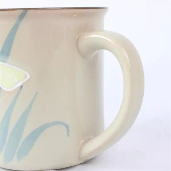 Handcrafted 12oz Tan Ceramic Coffee Mug with Hand Painted Grass and Lily 