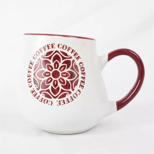 Asymmetric White Brick Red Ceramic Coffee Mug Floral Crest Coffee Print
