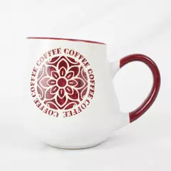 Asymmetric White Brick Red Ceramic Coffee Mug Floral Crest Coffee Print
