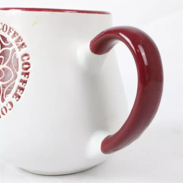 Asymmetric White Brick Red Ceramic Coffee Mug Floral Crest Coffee Print