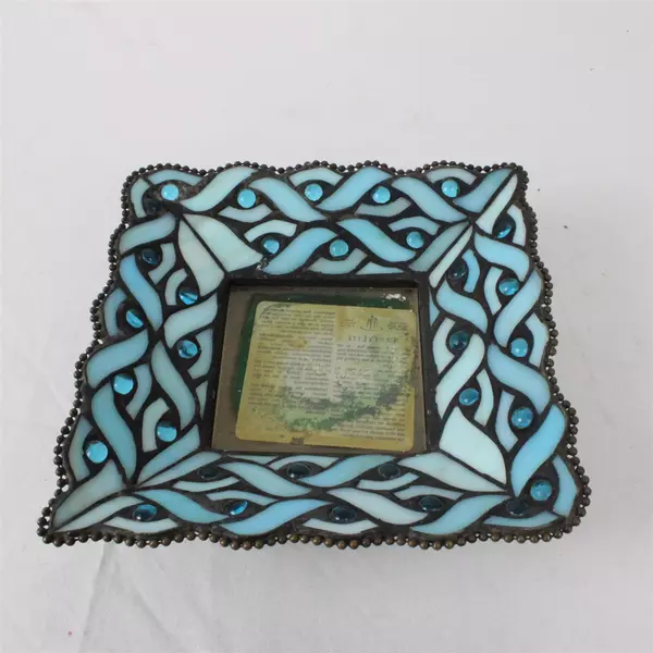 Party Lite Spring Water Blue Stained Glass Square Mosaic Pillar Candle Holder