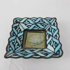 Party Lite Spring Water Blue Stained Glass Square Mosaic Pillar Candle Holder